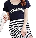 【産後に夏を迎えるママへ】カジュアル トップス ボーダースカート ドッキング ワンピース 便利な授乳口付 ネイビー 3サイズ (M)