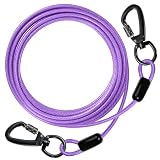 DANOFY 犬 ワイヤー 係留 リード ケーブル - 犬用 係留ケーブル 5mm極細 カラビナ ロック付き 錆び付かない ランナーケーブル しつけ用 訓練リード 外飼い 庭 キャンプ 小型犬 中型犬 大型犬対応 パープル 4.5m