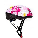 HORIZON 軽量 サイクリング 自転車 用 ヘルメット キッズ ジュニア 子供 用 ダイヤル アジャスター 付き (ピンク・花①, M(45-56CM) 5-12歳)