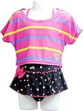 パニカム ハート・ドット柄 ボーダーTシャツ付 Aライン セット ワンピース キッズ ガールズ 女の子 子供 水着 0412 130 PINK