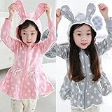 Candykids 秋冬 可愛い ベビーコート ジャケット フード付き ボア フリース うさぎ 可愛い　女の子コートアウター　子供コートキッズ (110cm, グレー)
