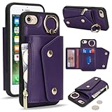 for iPhone SE 2022 / SE 2020 ケース アイホン 7 8 背面フリップ 手帳型 360°回転 携帯カバー Case SunYoo ICカード コインポケット ストラップ付き カード 収納 小銭入れ ファスナーポケット付き ブラック