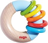 Habaリング周り木製Clutching Toy , Rattle and Teether with Five Rings移動(ドイツ製)