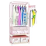 ZRS ハンガーラック ワードローブ クローゼット スチールラック 衣類収納 3段 60cm幅 組み立て式 (ピンク, 148)