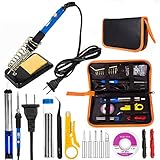 EletecPro はんだごて セット 温度調節可能 60w ハンダゴテ 12-in-1 セット 半田ごて はんだこて台 はんだ吸取り線 溶接工具 収納ケース付 日常用 家庭用やきごて 電子工作/オー ディオ/AV機器などに (12点セット)