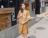 マタニティウェア 服 ワンピース 夏 ゆったり プリント カジュアル ワンピース 妊婦服 産前 産後 レディース マタニティワンピース L イエロー