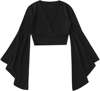 Floerns Women's V Neck Long Bell Sleeve 