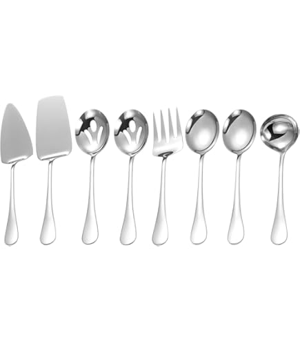 TRA-® Premium Set Of 8 Stainless Steel Hostess Serving Unitensil Tool Set For Weddings Buffer Party Kitchen Restaurants Gold Plated