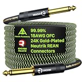 Pro Bass ギターケーブル 20フィート 金メッキ Neutrik REAN コネクタ 低容量 99.99% 18AWG OFC ケブラー強化 1/4インチ インストゥルメントケーブル フェンダーコンボ エレクトリックアンプ ランブル マーシャル用