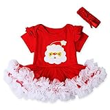 KINDOYO 赤ちゃんの女の子 クリスマスレースドレス幼児王女のファンシーパーティーコスチュームロンパー長袖 / 半袖 のダンスサンタ子供 ドレス / セット ヘッドバンド