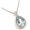 [ファッションジュエリーem] アクアマリン ダイヤモンド ホワイトゴールド K18 18金 18K ネックレス 雫 レディース