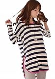 Joli-Ko ボーダー 柄 長袖 Tシャツ カットソー チュニック ストライプ ピンク マタニティ レディース (XL, ボーダー)