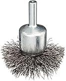 Weiler Circular Flared Wire End Brush, Round Shank, Steel, Crimped Wire, 2" Diameter, 0.014" Wire Di