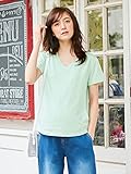 ANGELIEBE エンジェリーベ マタニティ 授乳口付き スラブ風素材 Vネック Tシャツ 授乳服 産前 産後 半袖 トップス M～L 杢グリーン 22423 22423402