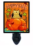 秋の夜ライト – Happy Fall – Owl and Pumpkins LED Night Light
