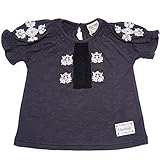 【本体綿100％】2017年 夏物 UZULAND ウズランド MONO 花刺繍 半袖Ｔシャツ 生地チャコールグレー◇80cm