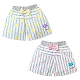 (ピンク/90cm)ベビー服 女の子 ボトム ショート パンツ ストライプ ドット リボン ワッペン 刺繍 女児 ベビー