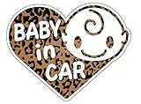 Sticker Shop Haru BABY IN CAR ステッカー ハート型ヒョウ柄 カーキ