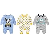新生児 子供長袖　カバーオール　3枚セット　純綿　男の子＆女の子　可愛いプリント　0～2歳 (80cm, セット１) [並行輸入品]