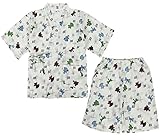 next.design キッズ 甚平 上下セット 綿100% かぶとむし とんぼデザイン (120cm, ホワイト)