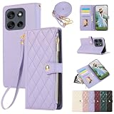 Yuotky for motorola moto g66j / g66y 5G ケース 手帳型 Moto g66j 5G ケース ショルダー Ｍoto g66y 5g スマホケース ひし形柄 モトローラ G66j カバー 人気 女性 モトローラ G66y スマホカバー 肩掛け カード収納 ジップ付き財布 小銭入れ 横置き機能 シンプル お洒落 携帯ケース (ミスティ・パープル)