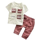 【SEBLES】ベビー 赤ちゃん 男の子 女の子 ユニセックス 半袖 ラウンドネック Tシャツ プリント ズボン ボトムス セット お洒落 カジュアル コットン 綿(ワインレッド,110cm)