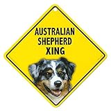 AUSTRALIAN SHEPHERD XING ラミネートサイン：オーストラリアンシェパード 横断 注意 Made in U.S.A [並行輸入品]