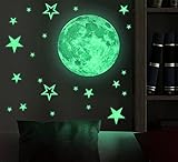 Marsway Removable 30cm Moon Stars Glow in the Dark Sticker Night Luminous Kids Room Wall Decal Stick