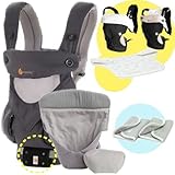 エルゴベビー 抱っこ紐（ベルト付） 360スリーシックスティ/カーボングレー・クールエアインサート3III 【正規代理店2年間保証-SG認定付】 よだれパッド＋前抱き・対面抱き両用リバーシブルスタイ付