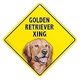 GOLDEN RETRIEVER XING ラミネートサイン：ゴールデンレトリーバー 横断 注意 Made in U.S.A [並行輸入品]