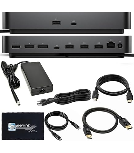 Dell UD22 10-in-1 Universal USB-C Docking Station | Quad 4K Display Support, 96W Power Delivery, Dual DisplayPort (UD22) + HDMI/ DisplayPort/USB-C Cable Bundle