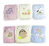 BABY FLEECE COMFORT BLANKET WITH CUTE ANIMAL EMBROIDERY ASSORTED COLOURS by First Steps