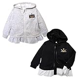 (ブラック/95cm)ベビー服 女の子 アウター フルジップ パーカー 裏起毛 ワッペン 裾フリル 女児 ベビー