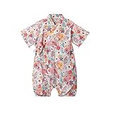 Fairy Baby 甚平 浴衣 ベビー服 半袖 ロンパース ショートオール 夏祭り 花火大会 お部屋着 size 80 (花柄)