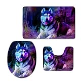 Coloranimalカラフル3 Piece Bathroom Rugセット3d犬プリントバスマット+ Contour +トイレ蓋カバー ブラック K-CC3303CP