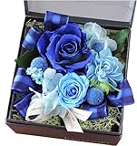 花由 ボックスフラワー hana cube 黒箱 【プリザーブドフラワー】 ブルー フラワーギフト ブリザードフラワー 誕生日プレゼント 女性 結婚祝い お祝い 花