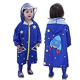 (チェリーレッド) CherryRed 子供 男女兼用 キッズ 超軽量 かわいい 撥水加工 レインウェア ポンチョ 雨具 小学生 通学 バイザー付き M ブルー