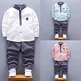 サクララ(Sakulala) 2セットベビー服 男の子 秋冬 フォーマル 長袖 コットンリネン 無地 ポケット シャツ ロングパンツ セットアップ 子供 発表会 卒業式 入学式 シャツ