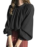 [Four leaf] ブラウス レディース 長袖 秋冬 バルーン袖 バックリボン ギャザー きれいめ (L, 黒)