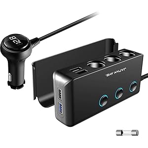 JAPAN AVE.(ジャパンアベニュー) 【 Quick Charge 3.0 搭載 】 シガーソケット 3連 USB (最大8.5A/5V) スマートIC 急速充電 増設 カーチャージャー 車 [ 3連ソケット / 拡張 USB ×4ポート / 12-24V車 ] 簡単ON/OFF 電源ソケット 分配器 電圧測定 ホワイトLED搭載 JA302 [メーカー1年保証]