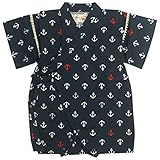 甚平 ロンパース ベビー 男の子 綿100% 日本製生地 グレコ カバーオール マリン/紺-1014 70cm