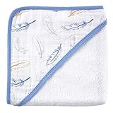 Hudson Baby Woven Towel with Muslin Hood, Blue Feathers, 30" x 36" by Hudson Baby [並行輸入品]