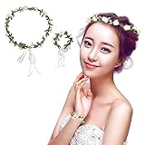 SUND　花冠　造花 人工観葉植物　花かんむり　花輪　調節可能　手作り　シルクフラワー　子供から成人まで被れる　ブレスレット付き　春のピクニック　結婚式　パーティー　お祝い　適用　選べる2色　シャンパ