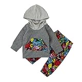 ベビー服、ieason 2017ホットセール。2pcs幼児赤ちゃん男の子女の子服セット花柄パーカートップス+パンツ服装 100 グレー