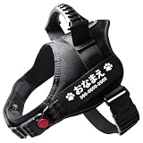 inuya 犬 ハーネス 大型犬 【名前入れ可能】無地 ブラック Lサイズ オリジナル ネームタグ 名前入り おしゃれ 抜けない 犬用 胴輪 夜間反射 (ブラック, L)