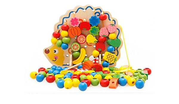 Amazon Dive To Blue 赤ちゃん おもちゃ 知育 木製 ひもとおし ビーズ遊び ８２ピース 積み木 おもちゃ