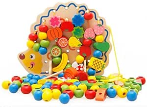 Amazon Dive To Blue 赤ちゃん おもちゃ 知育 木製 ひもとおし ビーズ遊び ８２ピース 積み木 おもちゃ