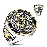 Gold and Black Masonic Symbol Casting Ring in Stainless Steel - Available in Sizes 09 to 13 (10) [並行