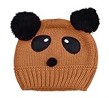 Plus Nao(プラスナオ) 子供用 帽子 ニット帽 ビーニー ニットキャップ パンダデザイン ボンボン付き 赤ちゃん ベビー キッズ 男の子 女の子 - ブラウン