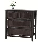 籐 ラタンチェスト　木製フレームチェスト3段4杯　G547AT　ダークブラウン色